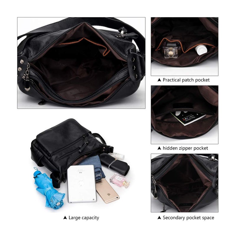 Artwell Fashion Crossbody Bag for Women Shoulder Bag Soft PU Leather Handbags Purses Multi Pocket Hobo Tote Bag (Black) - Image 5
